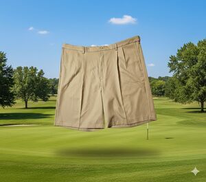 Haggar Mens Cool 18 Pro Expandable Waist Shorts Sz 44 Khaki Golf Performance